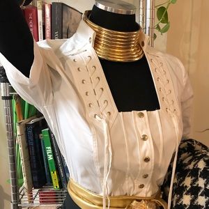 NWT Gucci Women’s White/Gold Top front Snaps 44/10